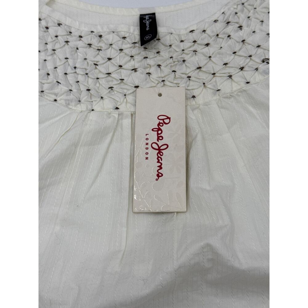 Pepe Jeans Womens Tank Top Alie White Embroidered Size XL Shoulder Ties Read - Picture 7 of 11